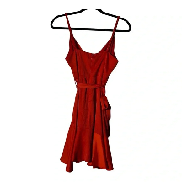 2039. SELFIE LESLIE SPAGHETTI STRAP FAUX WRAP MINI DRESS SIZE SMALL RED COLOR - Picture 6 of 8